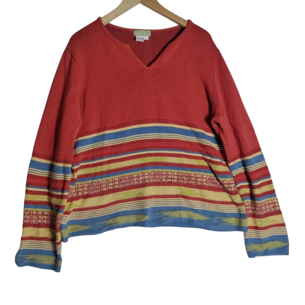 The territory ahead Cotton Multicolor Sweater Woman's Size Large V Neck‎ Boho